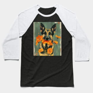 German Shepherd Flowers Photo Art Design For Dog Onwer Baseball T-Shirt